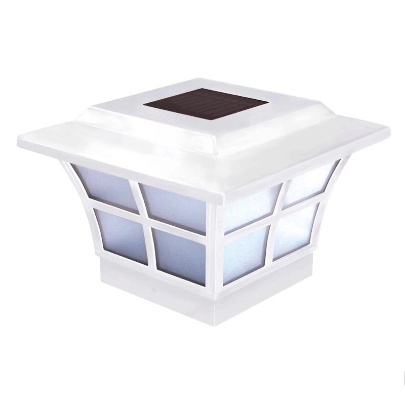 Classy Caps SL079W Prestige Solar Post Cap - White â€“ High-Performance Solar LED Lights, fits 3.5x3.5 & 4x4 Posts, Durable PVC (Vinyl) Construction, Weather-Resistant, Ideal for Decks, Fences - Image 1
